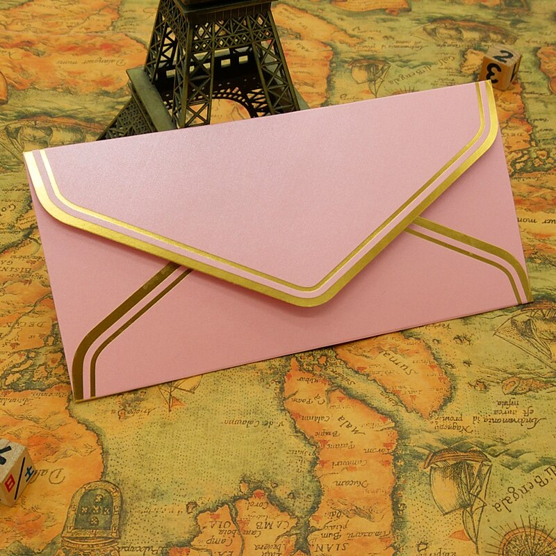 10 pcs/lot Vintage Gold Blank Kraft Paper Envelopes Wedding Party Invitation Envelope Greeting Cards Envelope 17.5*12.5cm: 22X11cm pink