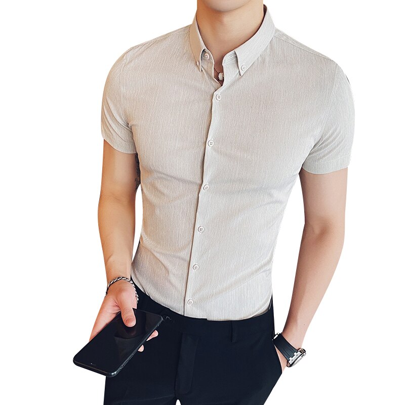 Tide brand pinstripe kortärmad skjorta herr koreansk version av sommar trend herr slim tum skjorta