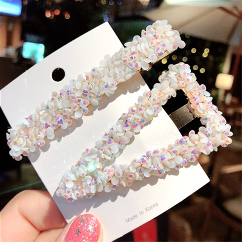 2PCS/SET Korea Shiny Crystal Rhinestones Hairpins Geometric Rectangle Waterdrop Imitiation Pearl Hair Clips Accessories: F348F