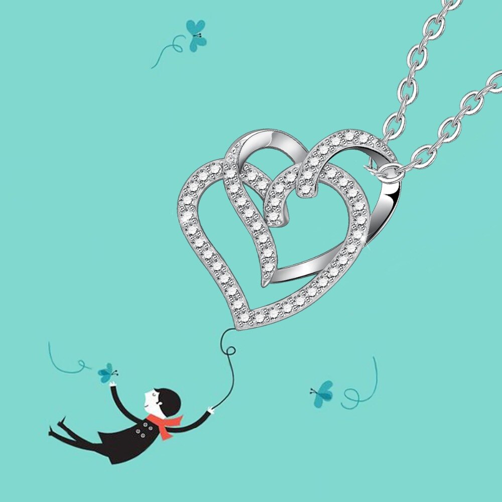 EUDORA 925 Sterling Silver Nterlocking Hearts Clear CZ Pendant Necklace Celtic Mother's Knots Charms For Women Jewelry CYD313