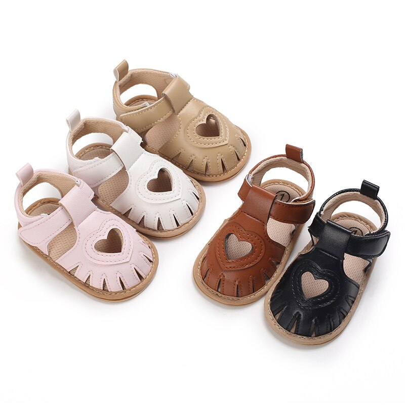 Emmababy 2022 Toddler Baby Summer Sandals Solid Color Heart-shaped Cutout Soft Sole Girls Boy Beach Sandals