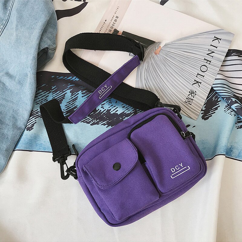 Simple classique toile sacs pour femmes nouveauté femmes moraillon couleur unie de base femme lettres sacoche à fermeture éclair: VIOLET
