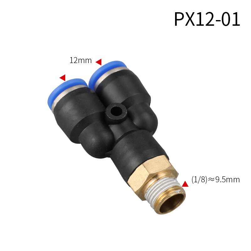 Y type tee luft pneumatiske fittings lynkobling  px4 6 8 10 12mm til hangevind  m5 " 1/8 " 1/4 " 3/8 " 1/2 " bsp kobling: Px12-01