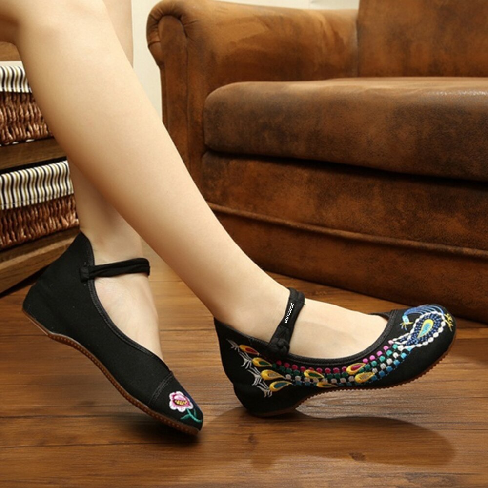 Neue Neue frauen Chinesische Alte Peking Stil Phönix Blume Bestickt Maria Jane Flache Schuhe