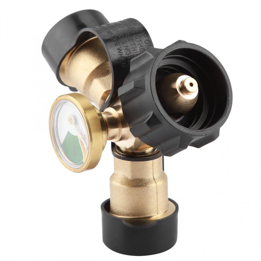 barbecue accessories Brass BBQ Propane Adapter Connector Y-Splitter Tee Adapter With Tank Gauge Pressure Meter Camping Tool