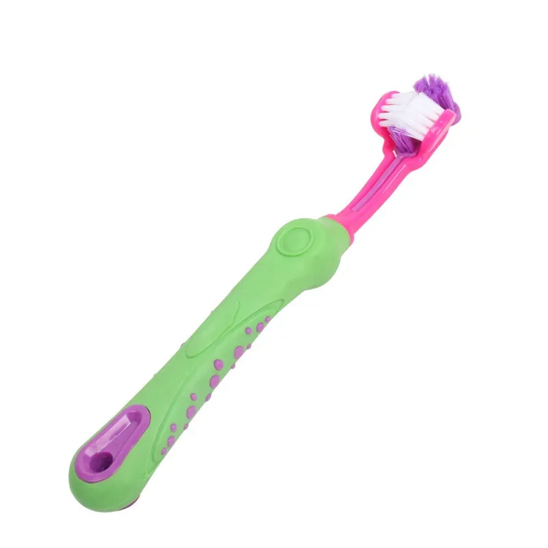 Cepillo de dientes de tres caras para mascotas, cepillo de dientes multiángulo de tres cabezales, cepillo de limpieza para perros y gatos, herramienta para el cuidado de los dientes con mal aliento Т®kıы: Verde