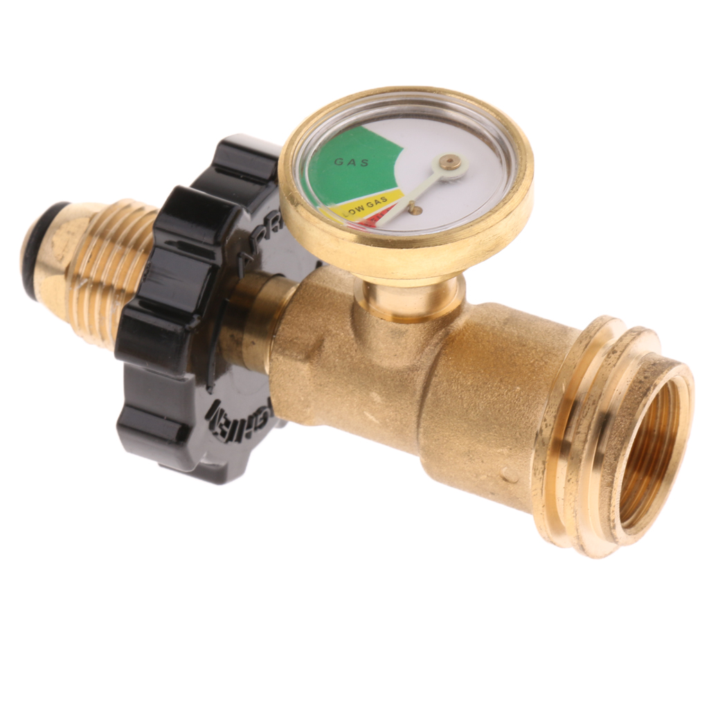 Koper Propaan Tank Adapter Convert Pol Acme/Qcc Fitting Messing W/Gas Gauge