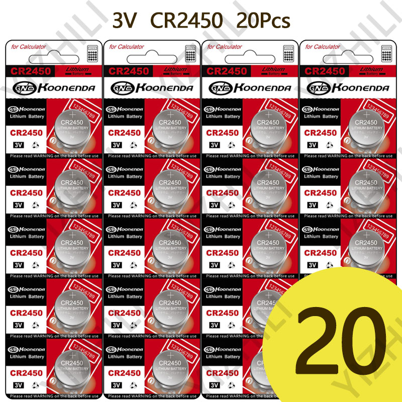 Bateria alcalina do botão do manganês do lítio, 3V, chave do controle remoto do carro, baterias do relógio eletrônico, CR2450: green