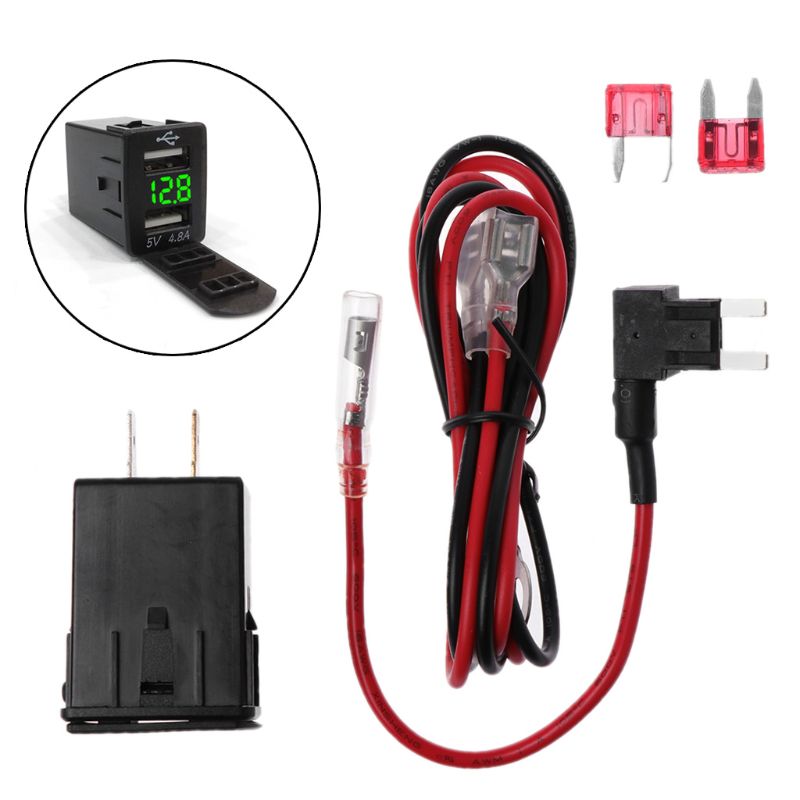 12v dobbelt usb billader led voltmeter 4.8a strømadapter til nissan smart telefon: Grøn