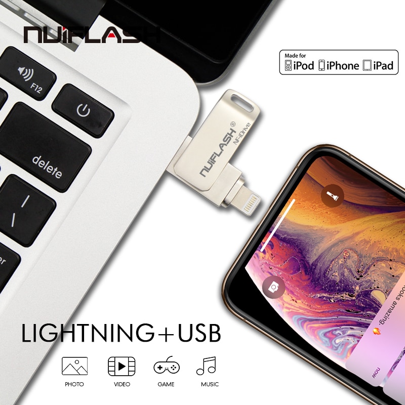 Metalen Usb Flash Drive 128Gb Otg Pen Drive 32Gb 64Gb Usb 2.0 Flash Disk Voor Iphone X/8 Plus/8/7 Plus Usb Memory Stick