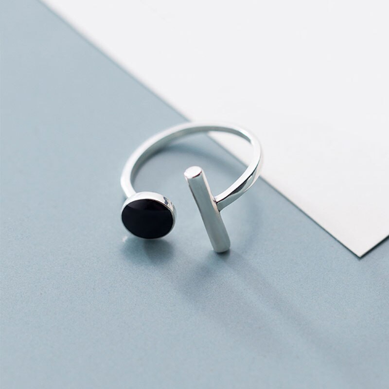 INZATT réel 925% en argent Sterling noir rond réglable anneau pour la femmes fête Fine bijoux minimaliste accessoires