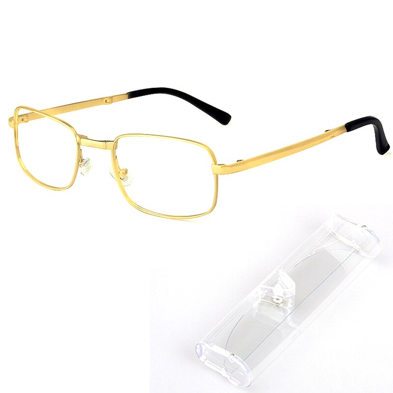 Real Glass Unbreakable Reading Glasses with Case Alloy Anti-Scratch Presbyopic Glasses Unisex Portable Square Rim: +300 / Gold