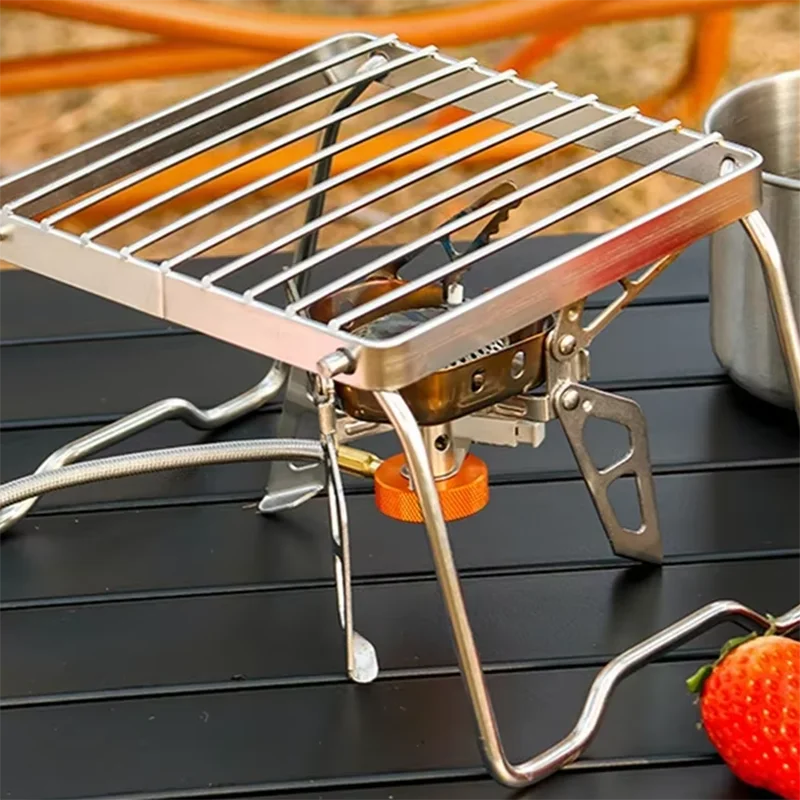 Multifunction Folding Campfire Grill Stand Tourism Portable Camping Grill Grate Outdoor Cookware BBQ Rack Gas Stove Bracket