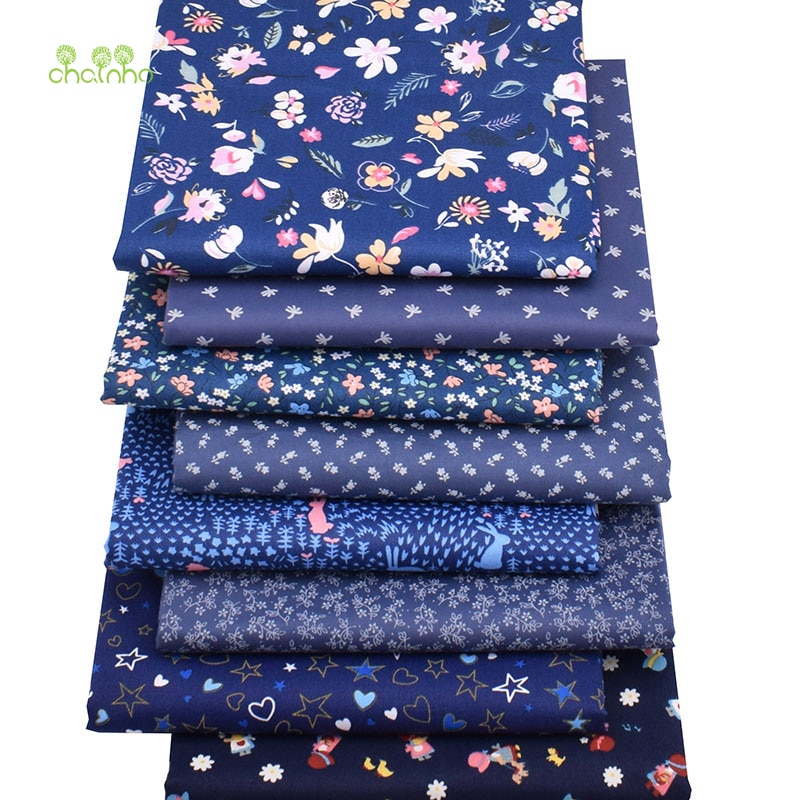 Chainho,8 Stks/partij, Donkerblauw Bloemen Serie, Gedrukt Twill Katoen Stof, patchwork Doek Fordiy Sewingquilting Baby & Childrenmaterial