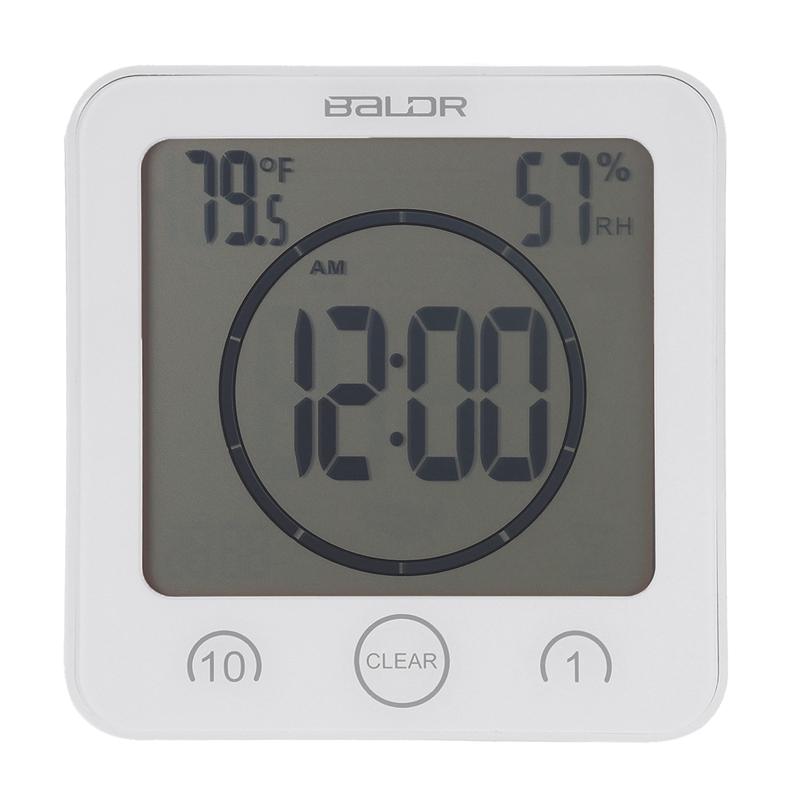 Waterproof LCD Digital Wall Clock Shower Suction Wall Stand Alarm Timer Temperature Humidity Bath Weather Station for Home: White