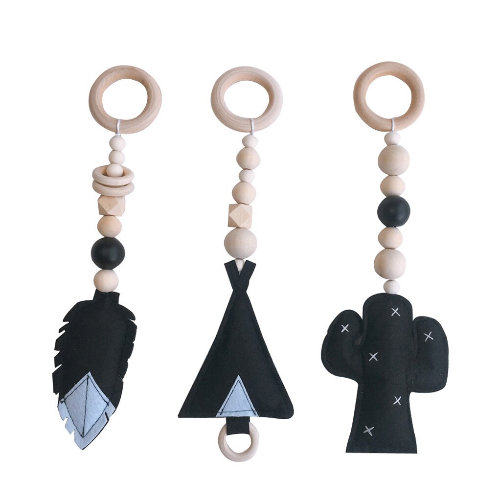 3 unids/set juguetes del bebé, estilo nórdico de madera sonajero perlas anillo gimnasio cochecito de juguete juguetes bebé recién nacido: B4