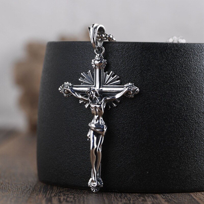 ! Colgante CMAJOR 925 de plata tailandesa para hombres y mujeres con Santa Cruz de Jesús, collar de oración cristiana, joyería de plata esterlina hecha a mano: Silver pendant