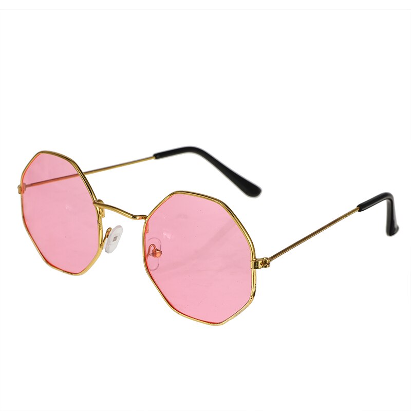 Vintage unisex retro polygon solbriller kvindelige metalramme briller briller 4 stilarter højde: Lyserød