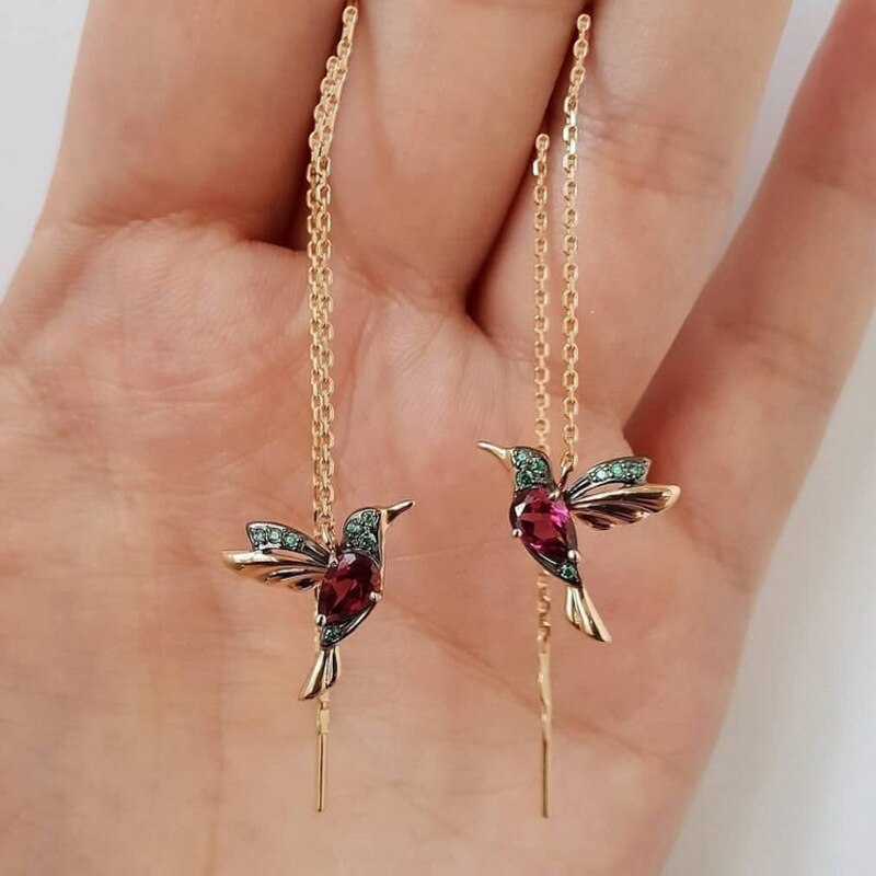 Lange Tropfen Ohrringe Nette Vogel Lange Quaste Ohrringe Kristall Anhänger Kleine Ohrringe Schmuck für Frauen Quaste Ohrringe: 1