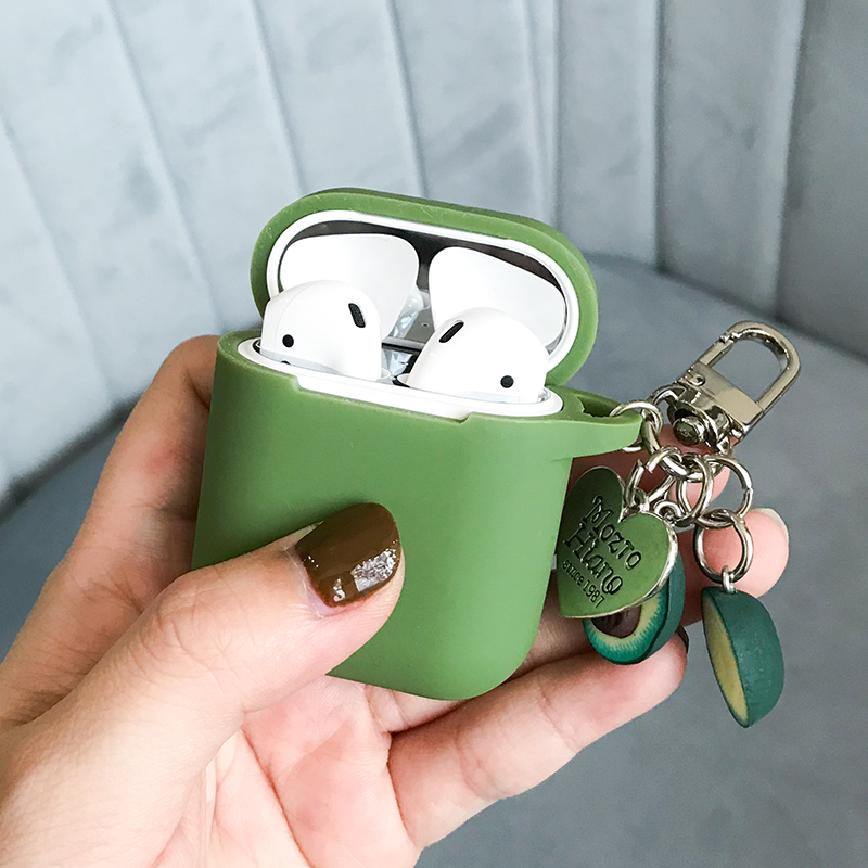 Grön avokado dekorativt silikonfodral för apple airpods bluetooth hörlurstillbehör för  i10 skyddspåsar nyckelring