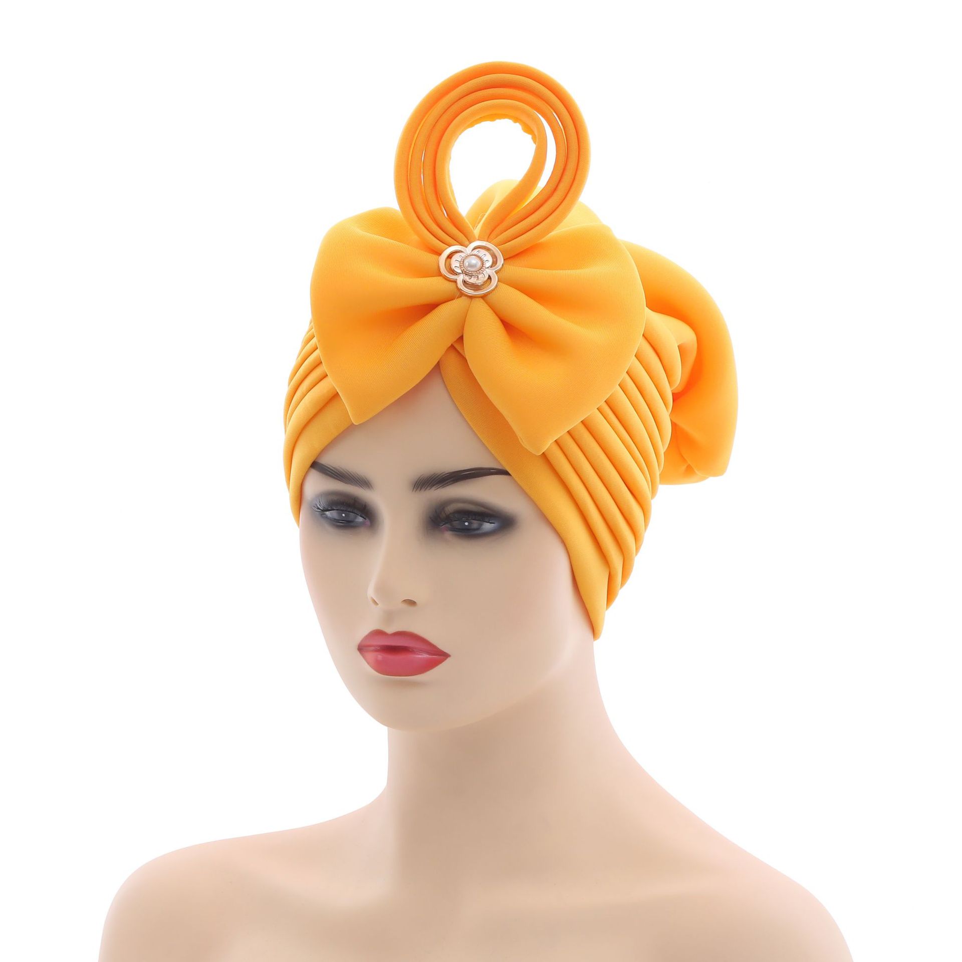 2022 neueste Nigerian Hochzeit Gele Kappe Afrikanische Auto Gele Headtie Muslimischen Turban Kappe Arabische Indien Hütte Weibliche Kopf wickeln Turbante mujer: Gelb