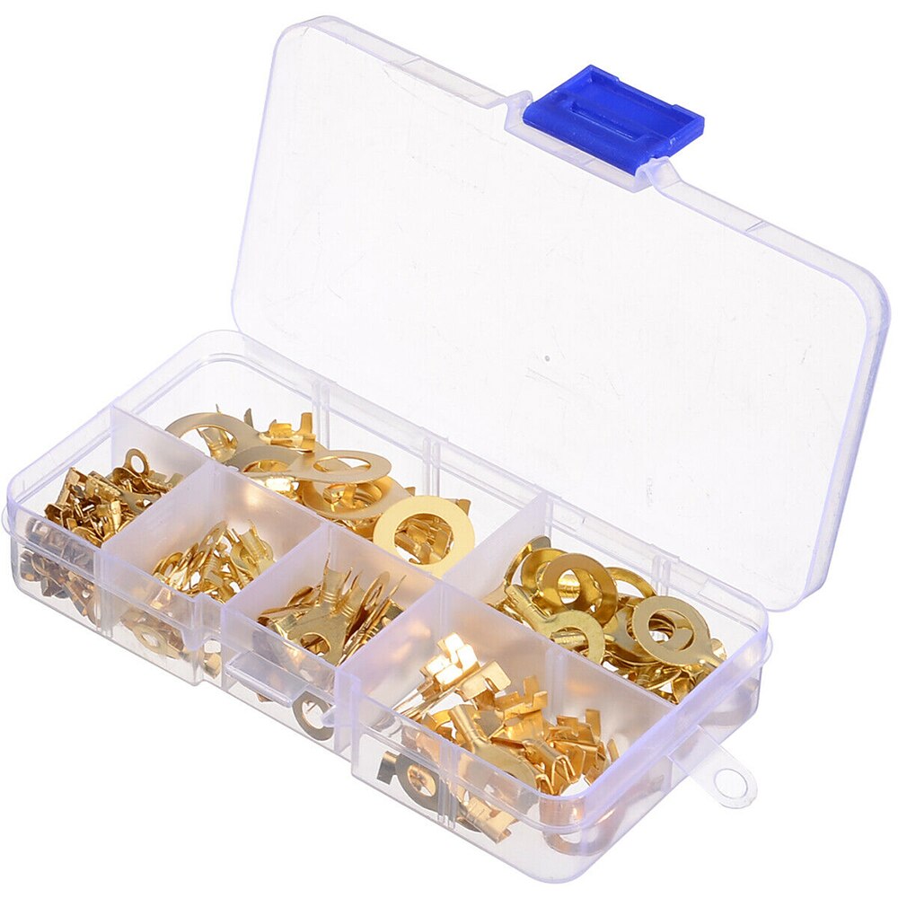 150Pcs Insulated Brass Ring Crimp Terminals Wire Connectors Spade Electrical Kit Ring Eye Bare Terminal Connector