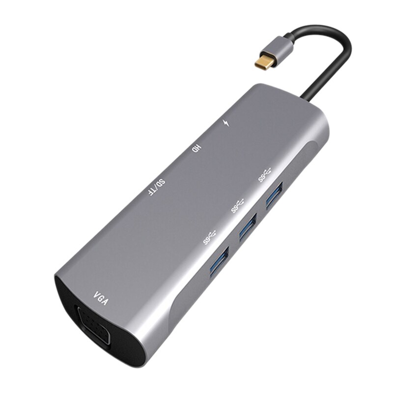 8 in 1 usb-c hub type-c til hdmi vga usb 3.0 tf kortlæser pd ladeadapter splitter: Default Title