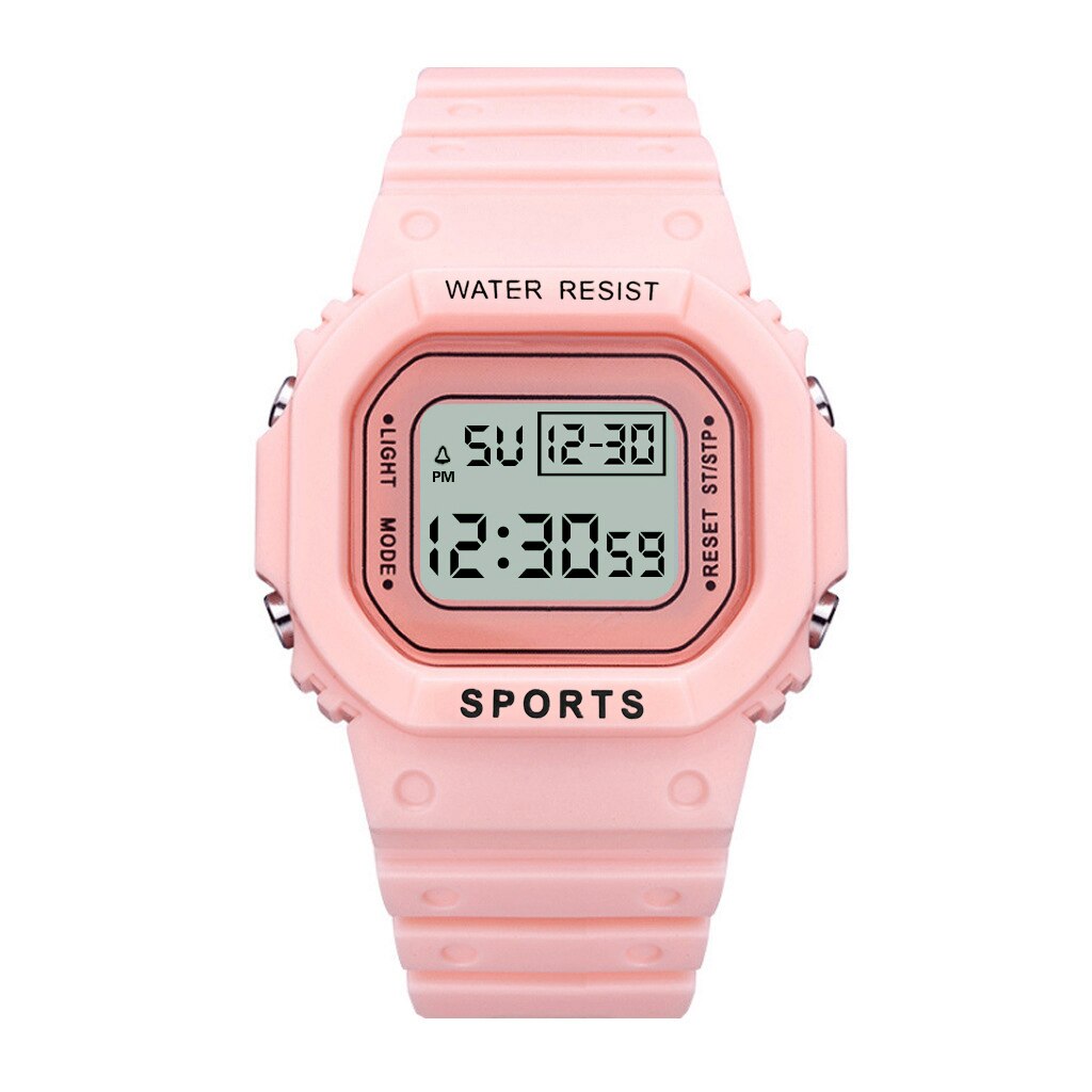 Mode Rechthoek Led Digitale Horloges Vrouwen Sport Horloges Waterdicht Multifunctionele Elektronische Horloges Vrouwen Unisex Horloge: Roze