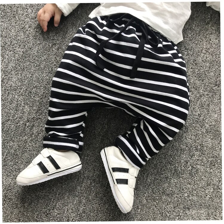 0-3Yrs Lente Baby Gestreepte Harembroek Katoen Meisjes Jongens Dikker Broek Zachte Broek Herfst Harembroek Outfits: Black / 24M