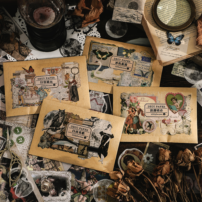 100 Stks/set Vintage Scrapbooking Stickers Diy Journaling Plakboek Zelfklevende Washi Papier Stickers Set Antieke Retro Natuurlijke