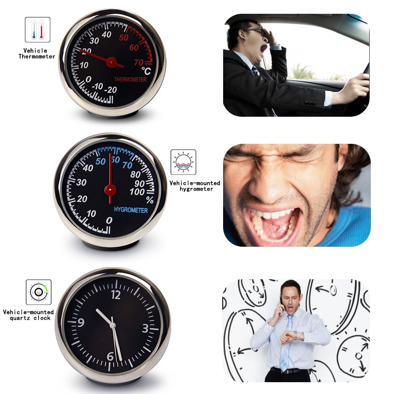 Car Accessories Car Luminous Clock Thermometer Hygrometer Internal Stick-On Dashboard Auto Interior Ornament Styling