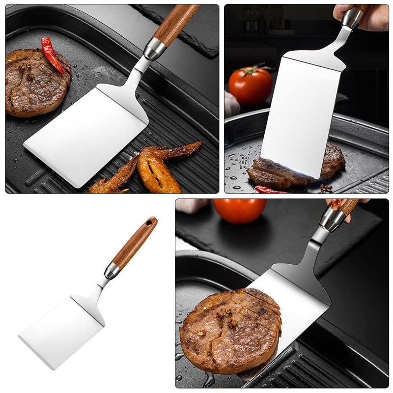 1Pc Stainless Steel Steak Spatula Multi-Function Teppanyaki Tool Cooking Iron Plate Roast Steak Shovel Pizza Shovel (Silver)