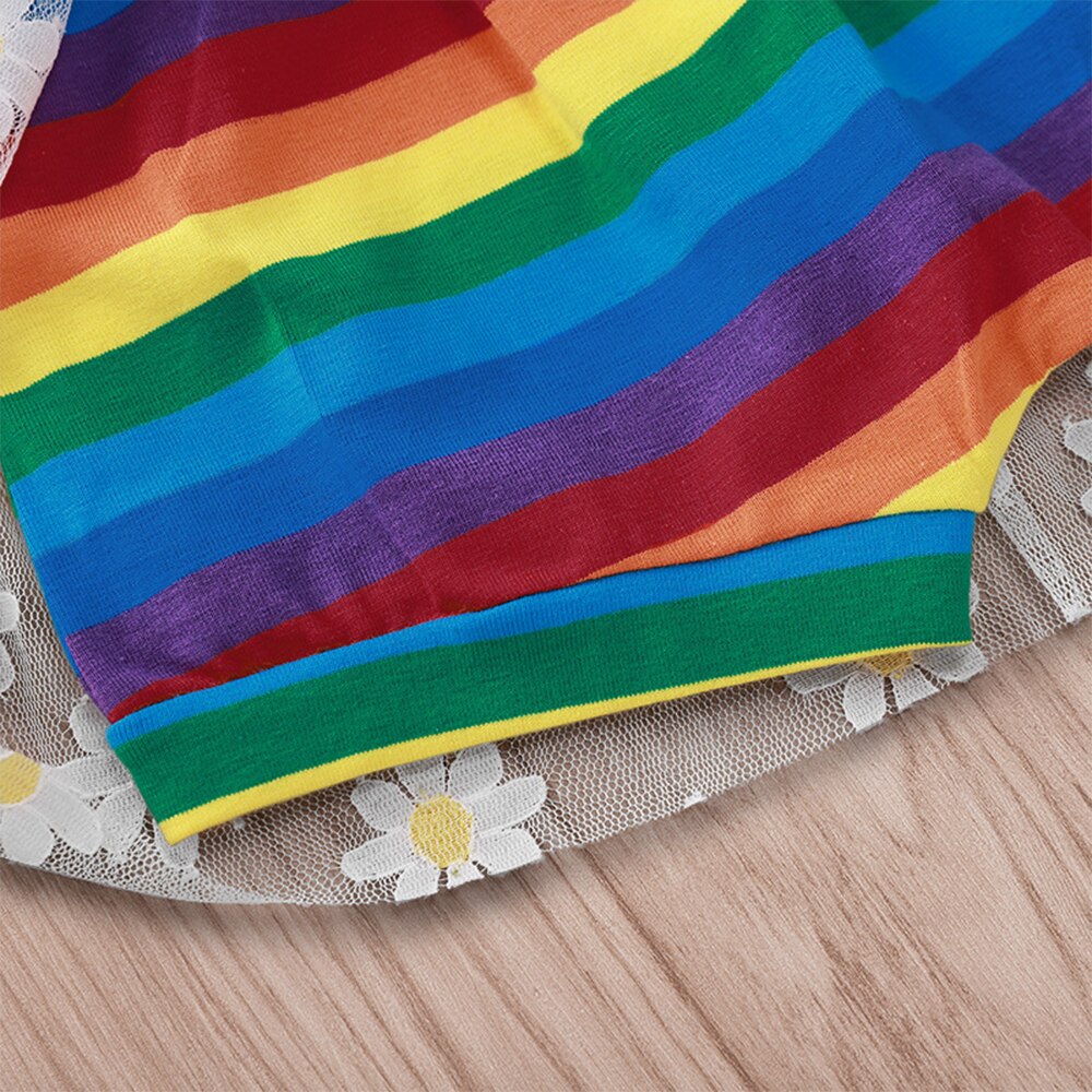 NASHAKAITE Bambini Della Tuta di Cotone Arcobaleno Maglia di Colore Margherita Stampe Di Moda Del Bambino Del Bambino Della Ragazza Tute E Tute Da Palestra Estate Tute E Salopette Per I Bambini