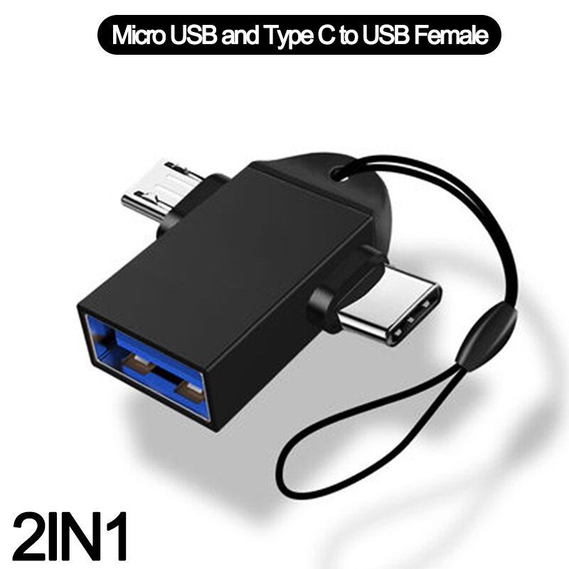 Adaptador OTG 2 en 1 Tipo C macho a Conector Hembra USB para ratón U, convertidor de Cable usb para teléfono móvil: 2IN1-Black