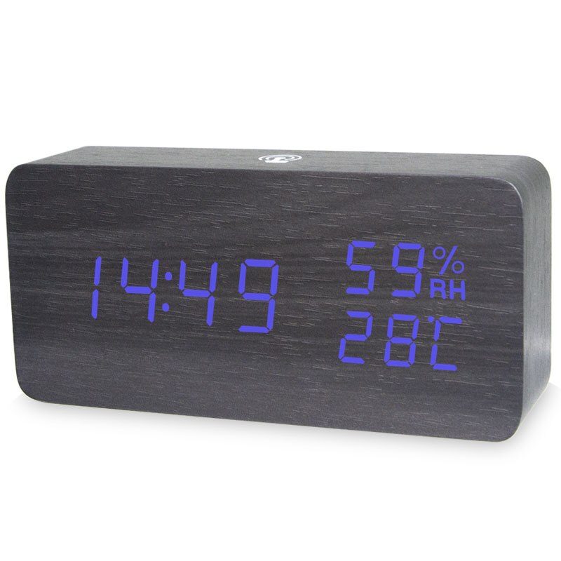 Moderne Houten Led Wekker Geluid App Controle Temperatuur Vochtigheid Datum Elektronische Desktop Digitale Usb Batterij Tafel Klokken: BLACK BLUE