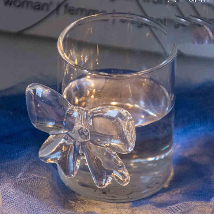Pink large Bow Glass Decor Glass Cup Goblet Bow Handle Glasses Heat-resistant High Borosilicate Dessert Ice Cream Bowl: Orange