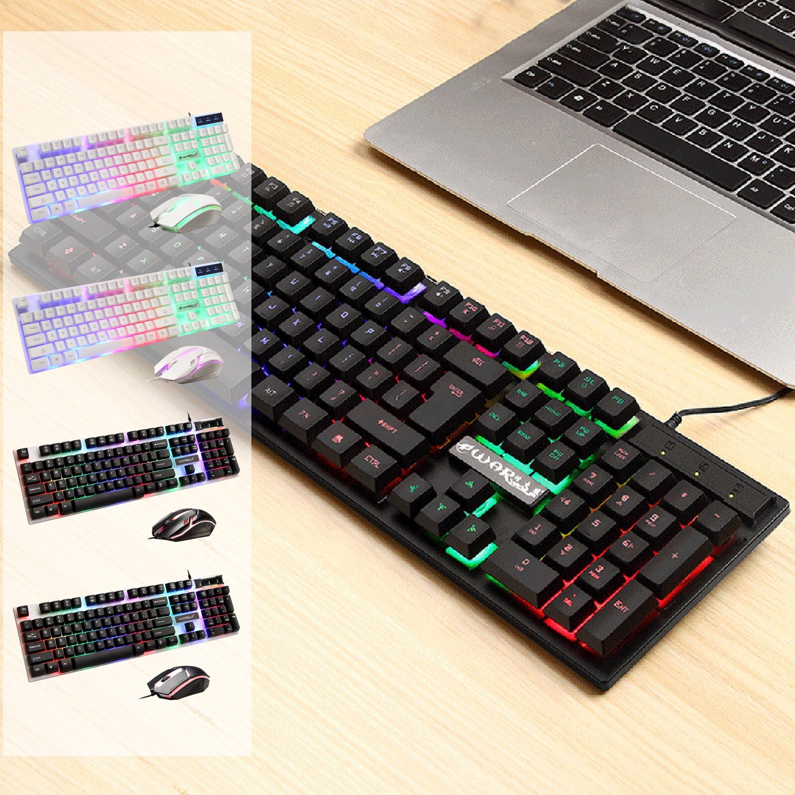 KM-002 przewodowy USB klawiatura do gier combo Essential podświetlana dioda LED mysz i klawiatura zestaw cicha mysz do gier zestaw do laptopa PC