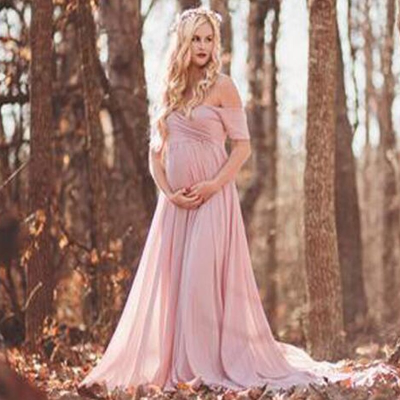 Mutterschaft aus Schultern Halbe Kreis Kleid für Baby Dusche Foto Requisiten Kleid Mutterschaft fotografie Requisiten Kurzarm V-ausschnitt Kleid