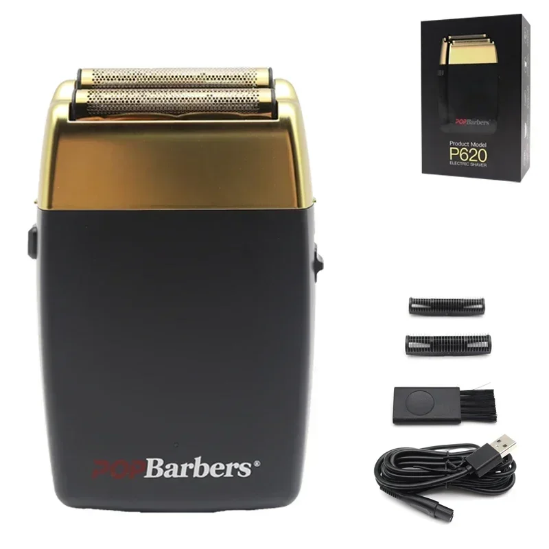 11000 RPM POP Barbers P620 Electric Men's Beard Trimmer Double Foil Shaver Electric Shaver USB Hair Cutting Machine: Dark Khaki