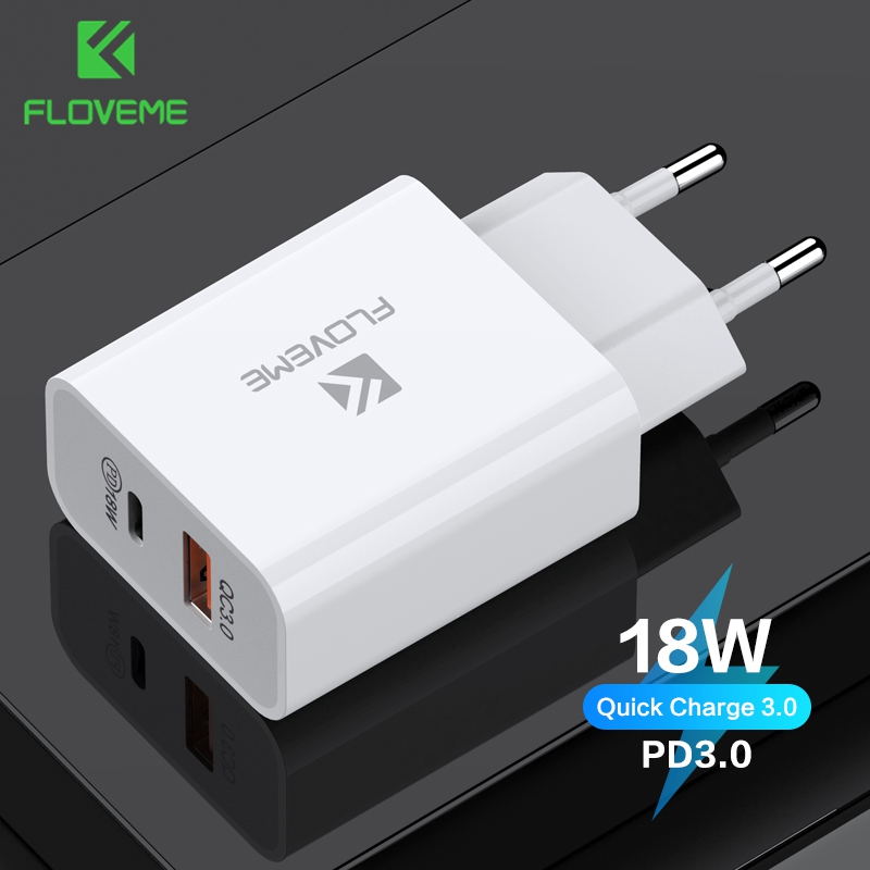 FLOVEME PD Charger 18W Dual USB Quick Charge 3.0 Charger For iPhone Samsung Xiaomi QC 3.0 Cargador Mobile Phone Charger Adapte