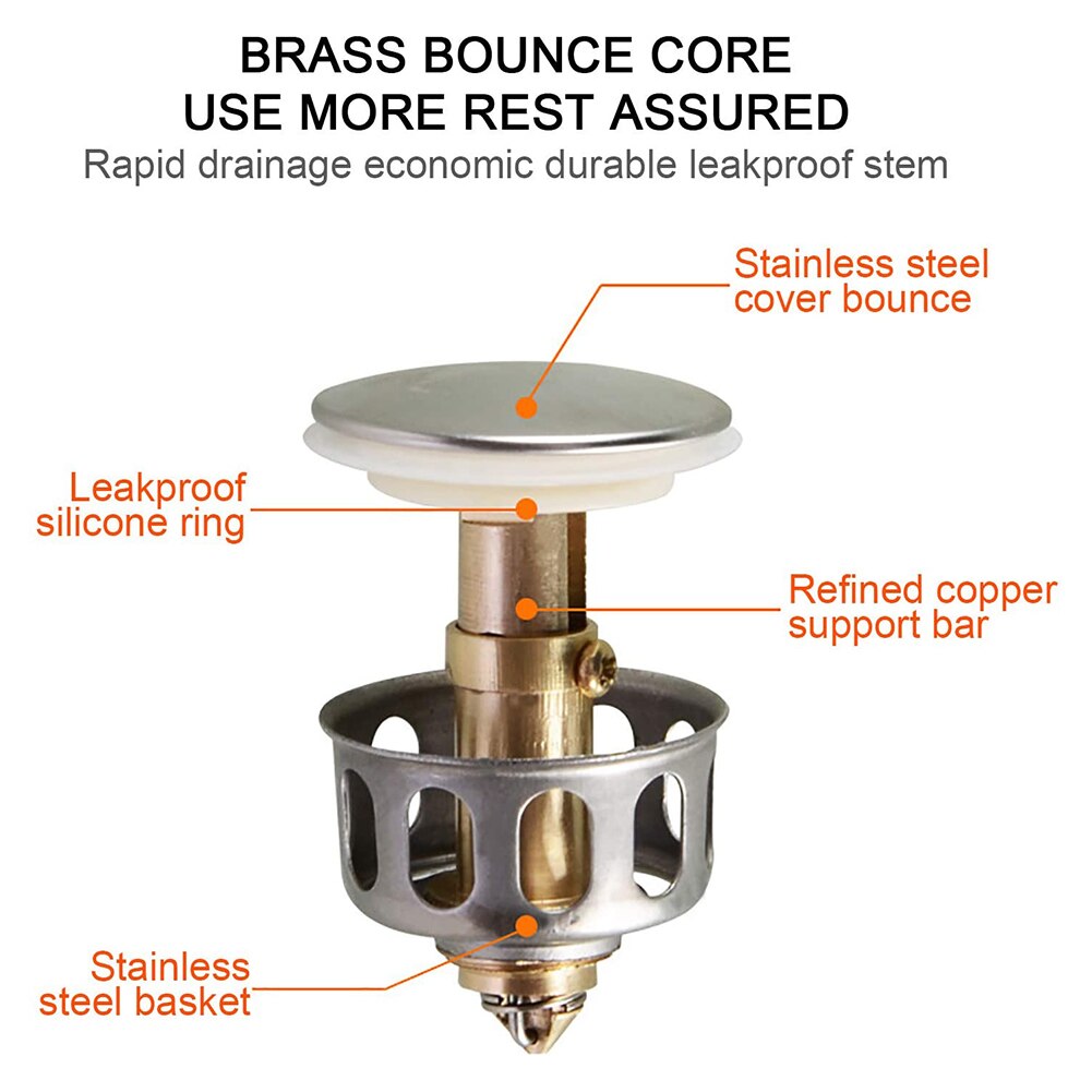 Universal Wash Basin Sink Drain Vanity Stopper Bathtub Bathroom Plug Trap Hair Catcher Basin Pop-up Drain Filter