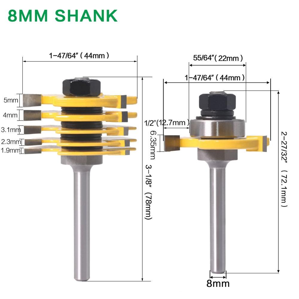 2Pc 6 Piece Slot Cutter 3 Wing Router Bit Set Woodworking Chisel Cutter Tool- 8"&amp; 1/4" Shank 6mm shank Tenon Cutter for Woodwor