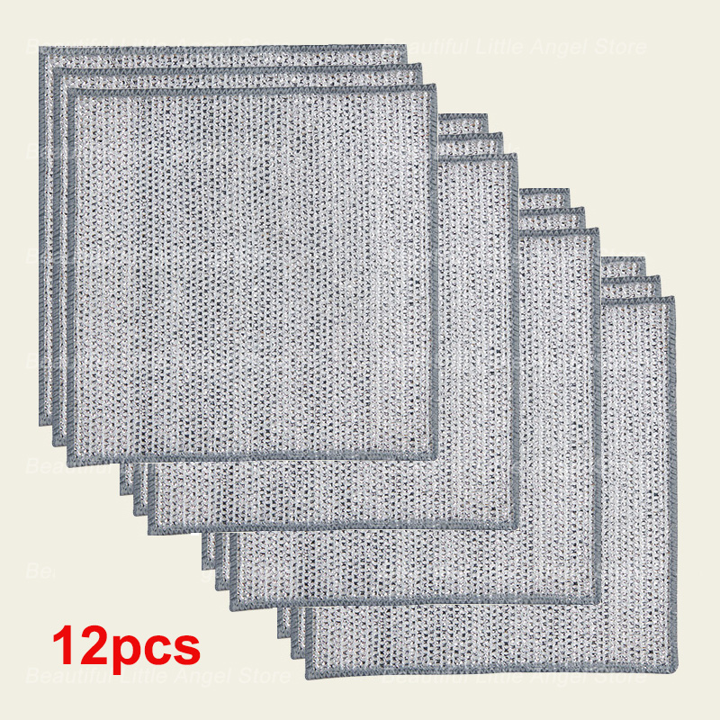 15/3 Stuks Magische Staaldraad Reinigingsdoek Dubbelzijdig Verdikte Metalen Zilveren Draden Vodden Keuken Schotel Wasdoek Schoon Gereedschap: orange / 3pcs