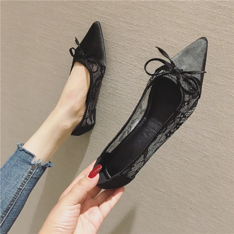 Zapatos planos de verano para mujer, zapatos transpirables de encaje de malla, zapatos planos de Ballet para mujer, cómodos zapatos náuticos de punta estrecha, zapatos planos para mujer