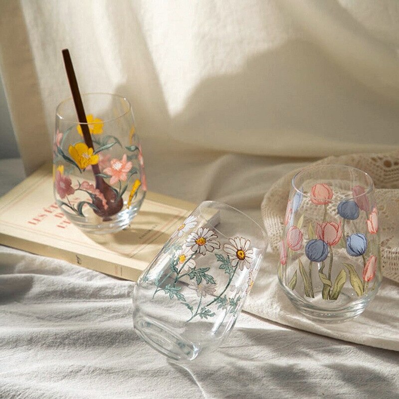 Style 400Ml Printing Wine Glass Multi-Purpose Ice Coffee Cup Soda Water Beverage Cup Milk Juice Flat Cup Tumbler MJ