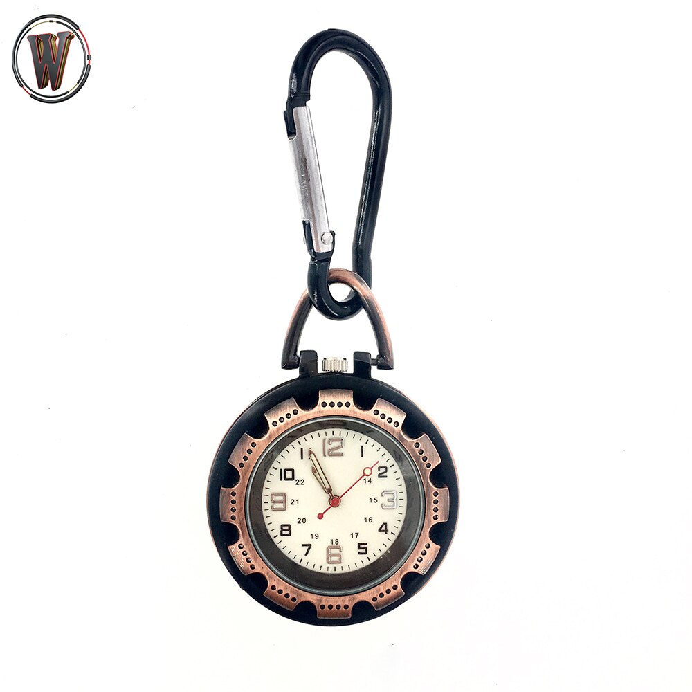 Vintga retro Glatte Schwarz Taschenuhr Bronze- Polnischen Quarz fob Taschenuhr Anhänger Karabiner Haken Clip Starke Leuchtende Uhr: rot Bronze-