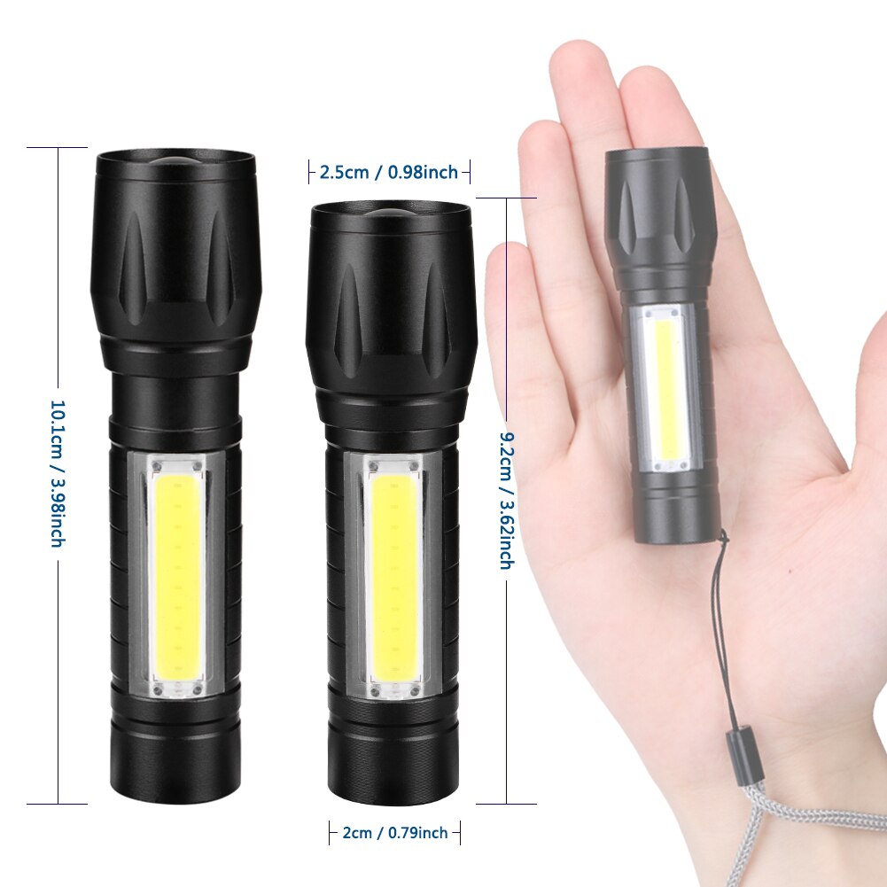 Upgrade USB Rechargable COB LED Taschenlampe Super Helle Wasserdichte Zoomable Taschenlampe Lampe + Batterie + USB Kabel + Box Für notfall
