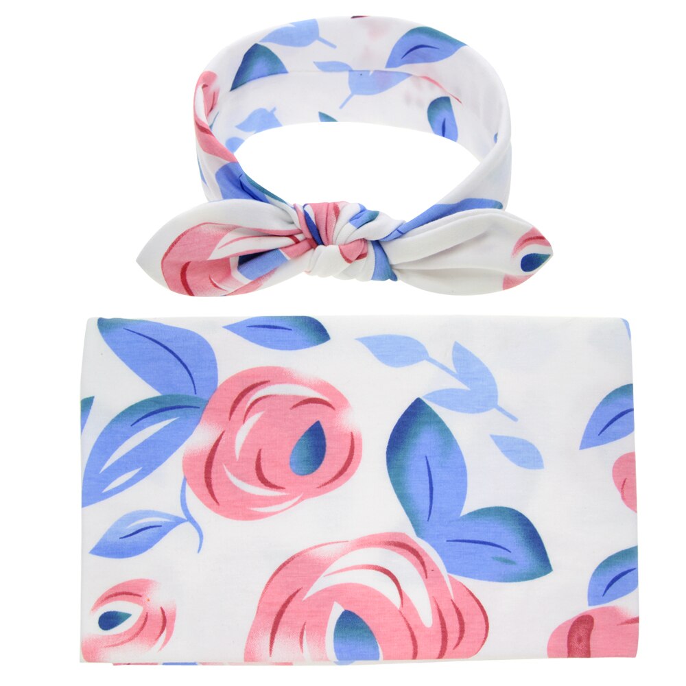 -né bébé sommeil photographie accessoires coton fleur impression couverture tissu serviettes Wrap chapeau bandeau bébé Photo accessoires: PU ciel