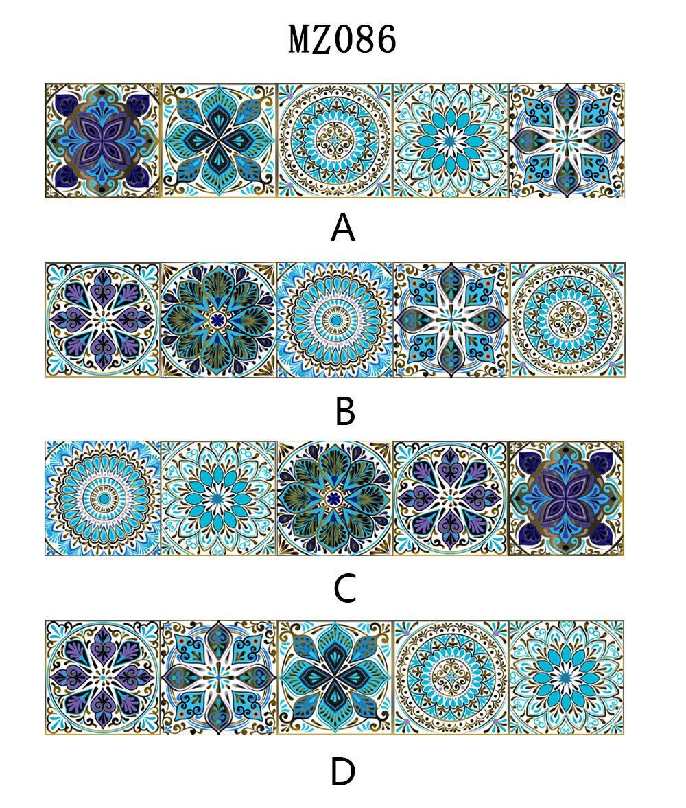 Dreamlike Blue Mandala Style Strips Tiles Wall Sticker Transfers Covers for Kitchen Bathroom Waterproof Peel & Stick Art Mural