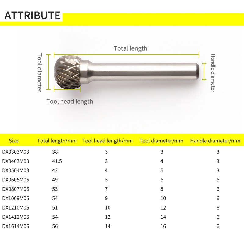 Yg8 legeret roterende fil 1 stk rund d-type dobbelt slids wolfram stål træudskæring slibehoved 3mm 4mm 5mm 8mm 10mm 16mm diameter